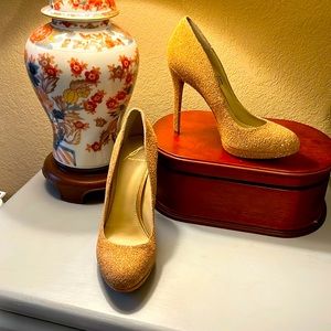 Brian Atwood - gold glitter heel, 8.5, worn once